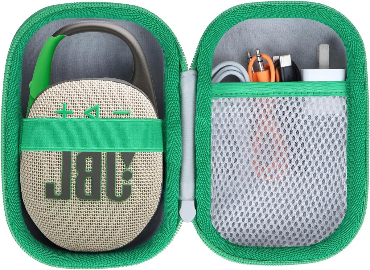 Hard Travel Beschermhoes voor JBL Clip 5, Clip 4 en Clip 4 Eco - Waterdichte Tas met Rits in Grijs en Groen
