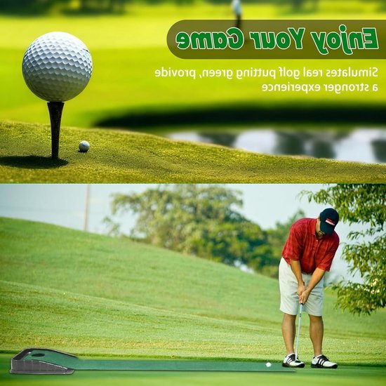 Indoor Putting Green Oefenmat van 220 cm met Automatische Bal Terugkeer - Ideaal voor Thuis en Kantoor, Perfect voor Golftraining en Verbetering van Puttingvaardigheden — afbeelding 4