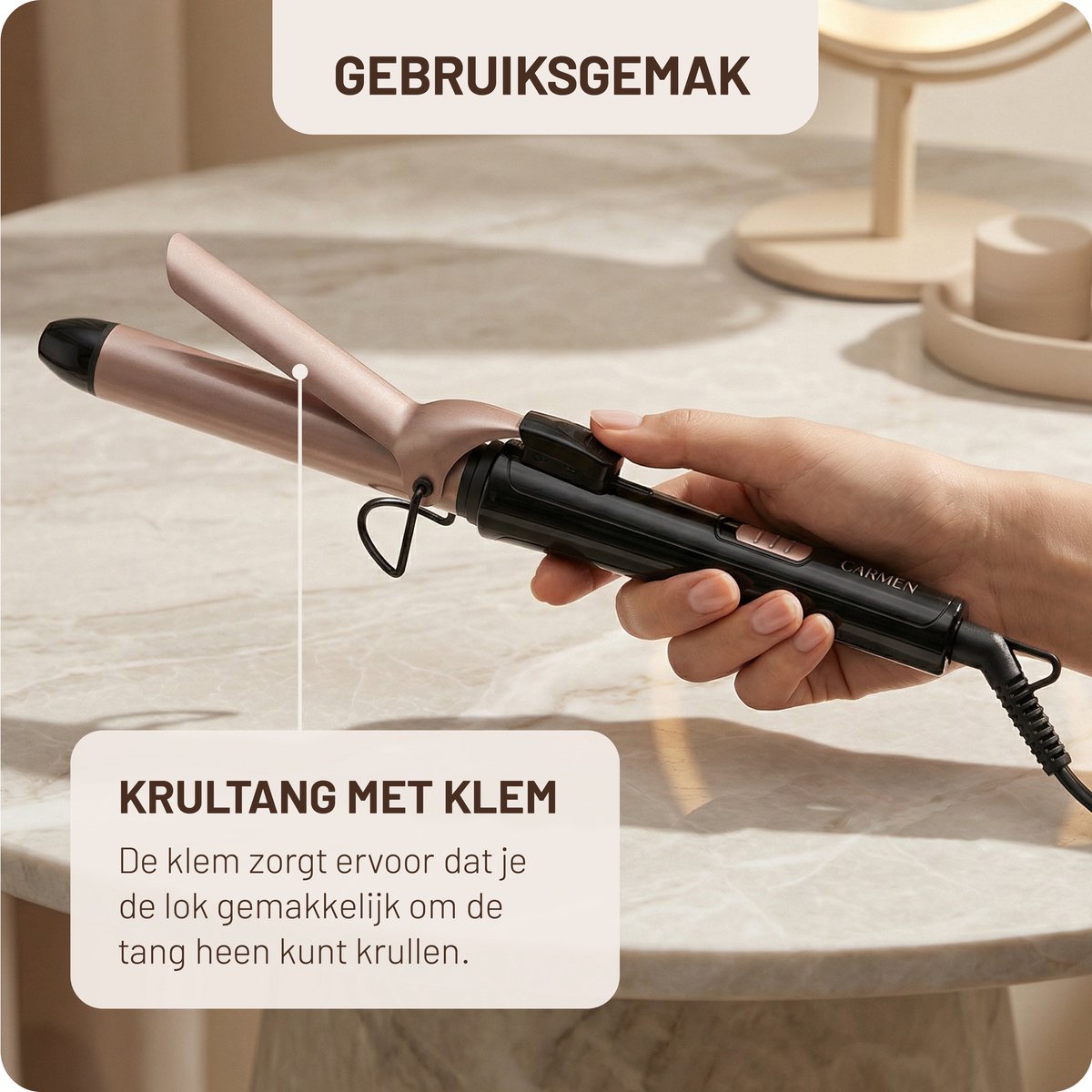 Carmen CCT2520B - Krultang met klem - Haarkruller - Diameter 25 mm - 2 warmtestanden - Keramische coating thumbnail 4