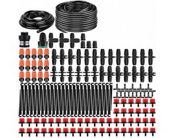 Tuinirrigatiesysteem 65 m - Automatische druppelirrigatiekit met instelbare druppelaars en 15 m 8/12 mm + 50 m 4/7 mm PVC-slang - UV-bestendig - Mistingkoelsysteem voor landschap, bloembedden en terrasplanten