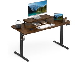 Elektrisch Verstelbaar Bureau 140×60 cm – Hoogte Verstelbaar 73-118 cm – Sta Zit Bureau Met Vaste Monitor Verhoger – Belastbaar 80 kg