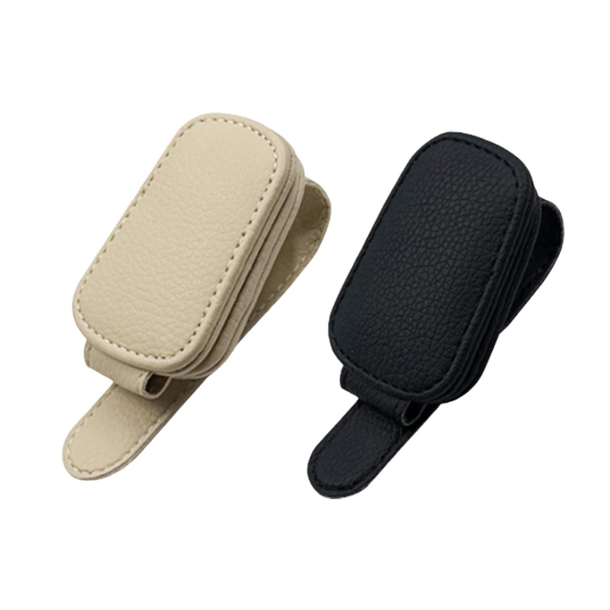 Dailygoody - SSKHE Auto Zonnebril Houder - 2 Stuks, Zwart en Beige, Elegante Kunstlederen Clip voor Zonnevisier