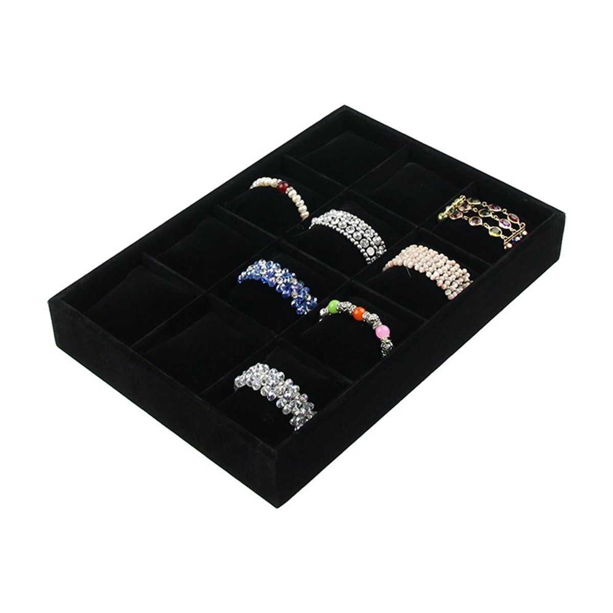 Dailygoody - Sieraden Display Organizer - 12 Kussens - Perfect voor Armbanden en Horloges - Zwart Velvet - Sieradenopslag - Elegante presentatiewijze ...