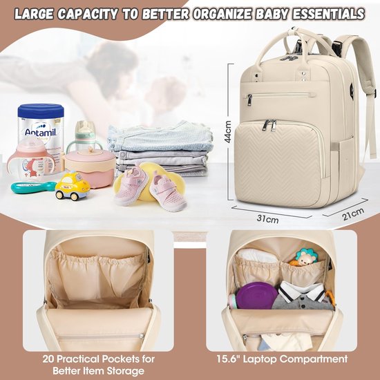 Dailygoody - Luierrugzak - Luiertas met Aankleedkussen - Grote Capaciteit - Uniseks - Multifunctionele Babytas - Geschikt voor Mama en Papa van Merkloos — afbeelding 5