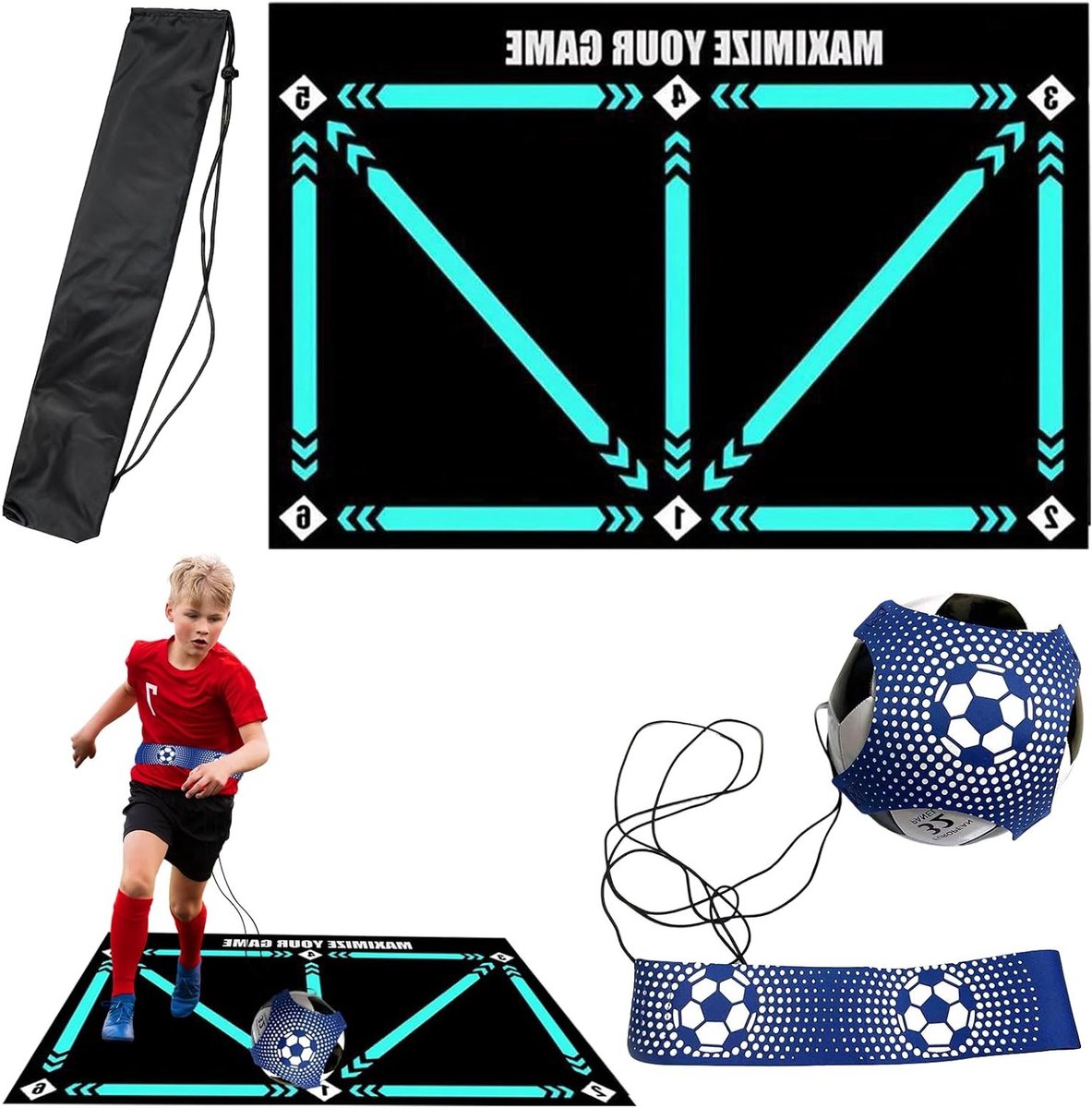 Training Mat voor Voetbal met Verstelbare Band en Draagtas - Antislip Kickmat voor Balcontrole, Geschikt voor Kinderen en Volwassenen, 60 x 90 cm