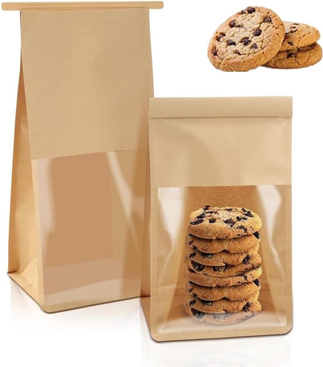 Bakkerijzakken - 50 stuks - 13 x 10 x 28 cm - bruin kraftpapier - hersluitbaar - ShopVlot