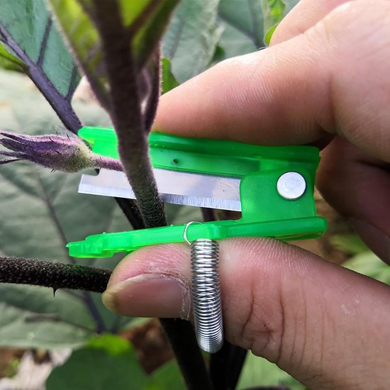 3-delige duimschaarset voor het plukken van fruit en groenten. Oogstgereedschap in rood en groen. — afbeelding 2