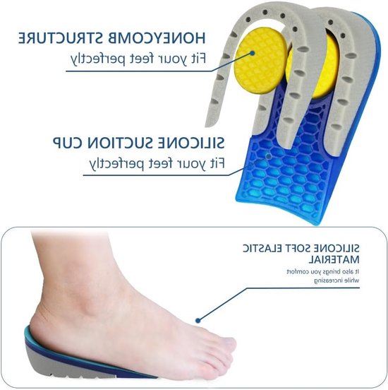 Verhoog je lengte met onzichtbare hielinlegzolen, schokabsorberende hielpads voor heren en dames, comfortabele en elastische schoenlifters — afbeelding 4