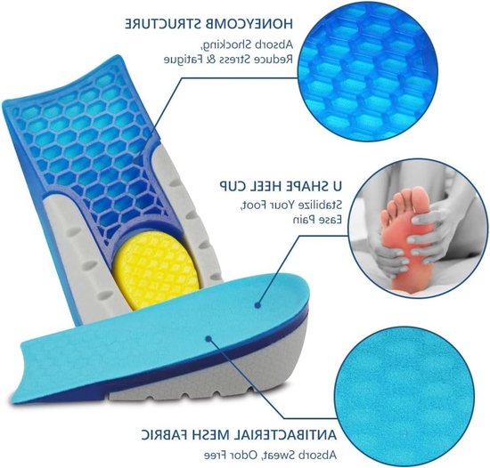 Verhoog je lengte met onzichtbare hielinlegzolen, schokabsorberende hielpads voor heren en dames, comfortabele en elastische schoenlifters — afbeelding 3