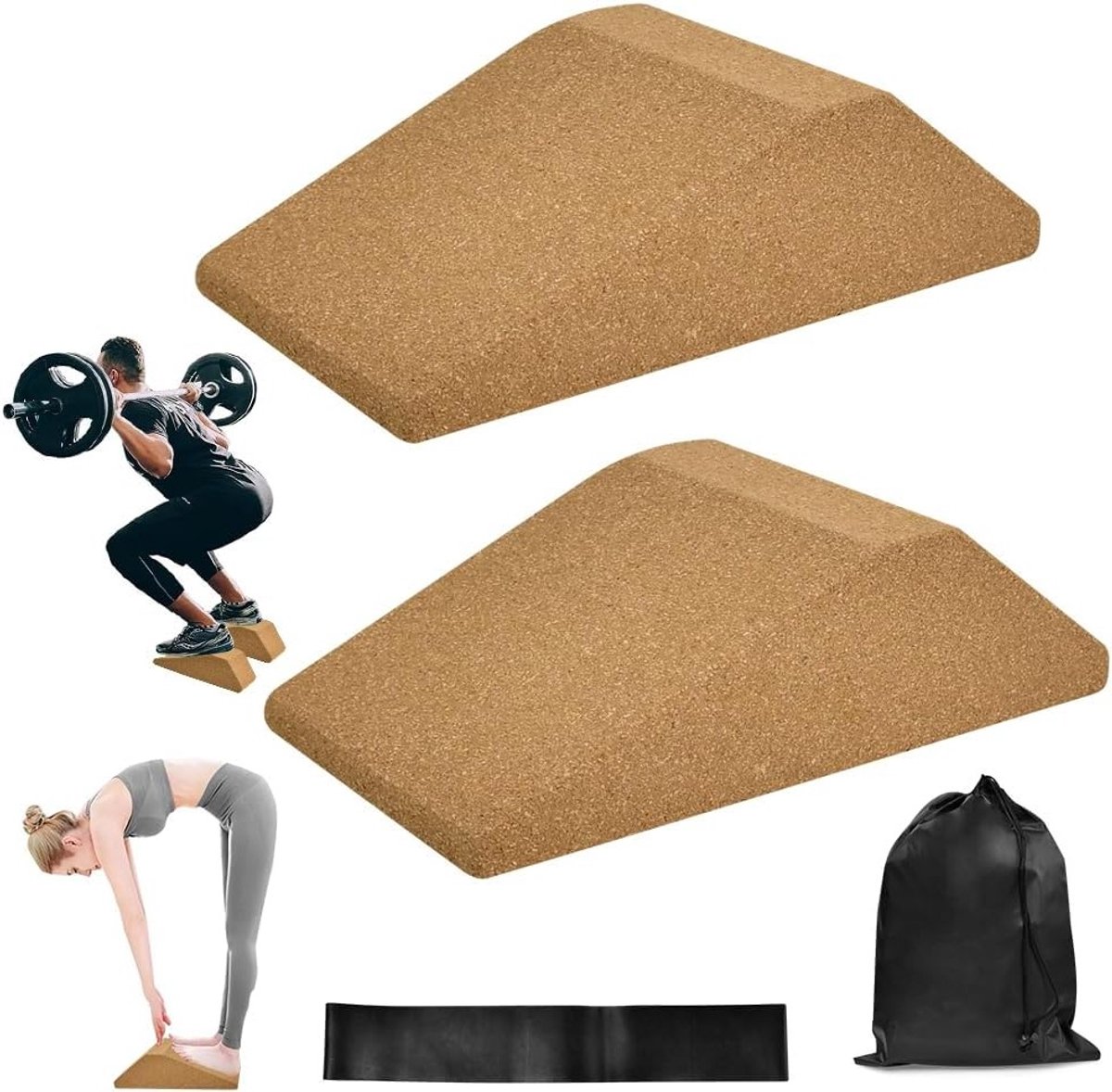 Set van 2 Korken Kniebogen, Calf Stretcher, Yoga Blokken, Antislip Kork, Spierversterking, Flexibiliteit Verbeteren, Comfortabele Ondersteuning voor Stretchen