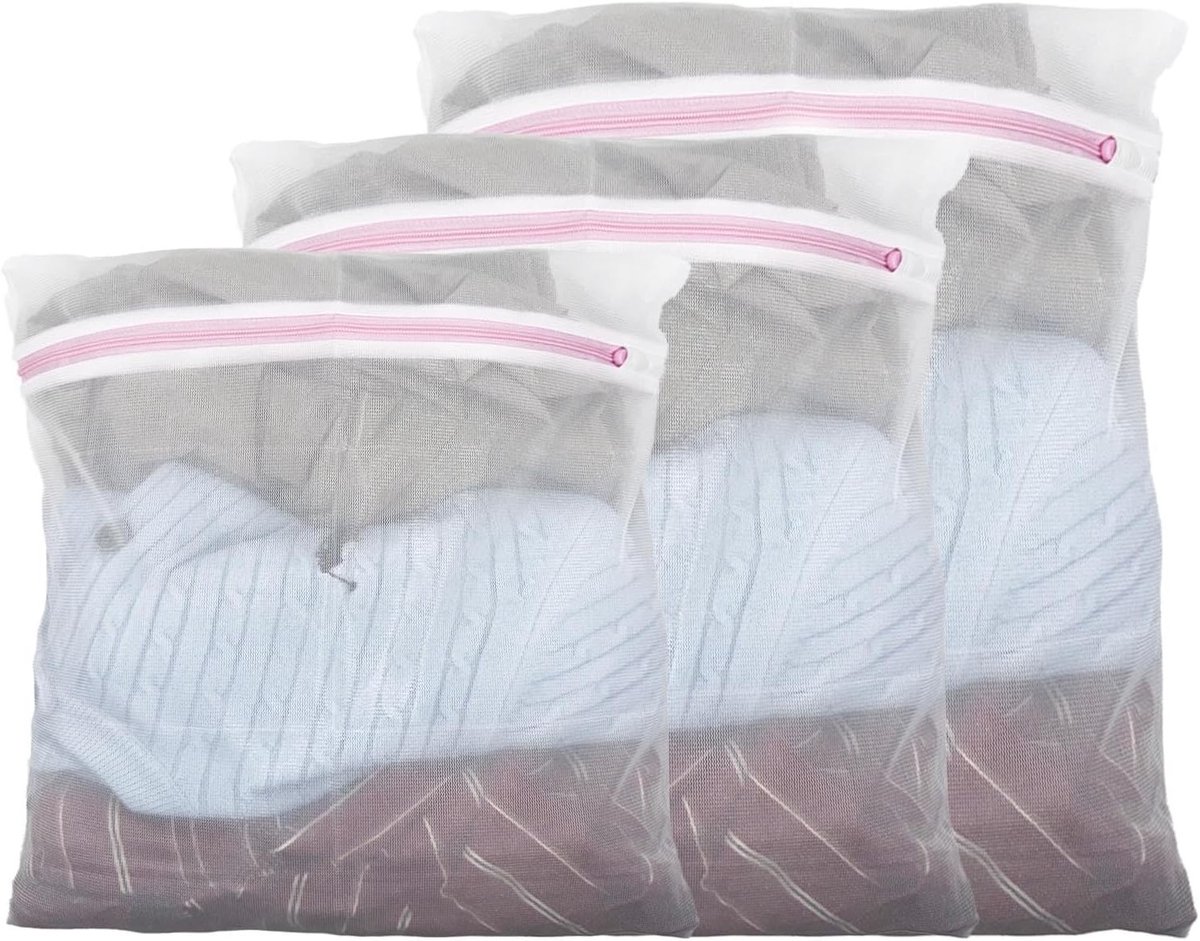 Set van 3 waszakken in verschillende maten van 40 cm tot 60 cm - Beschermt kwetsbare kleding met verborgen rits en duurzame kwaliteit