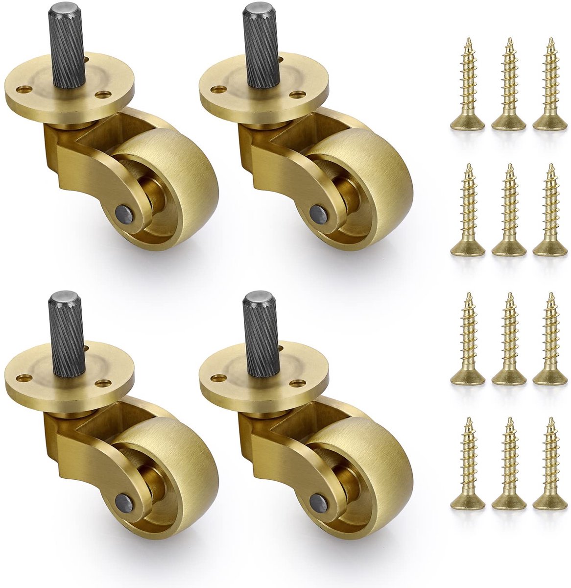 Dailygoody - Universele Zwenkwielen - 360° draaibaar - 25 mm - Hoogwaardige messing - Meubelwielen - Geschikt voor diverse meubels