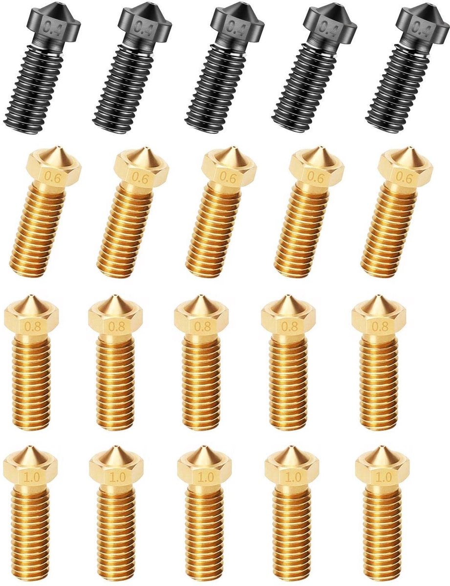 Dailygoody - 20 Stuk Volcano Düse - 3D-printer onderdelen - gehard staal - diverse diameters - hotend-extruder - geschikt voor Artillerie en Sidewinde