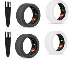 Oura Ring Gen 3 – Beschermer en Siliconen Ringafdekking met Reinigingsborstels – Sporten – Elastische Smart Ring-Beschermhoes – Geschikt voor Maten 11/12/13 – Zwart en Wit – 4 Stuks