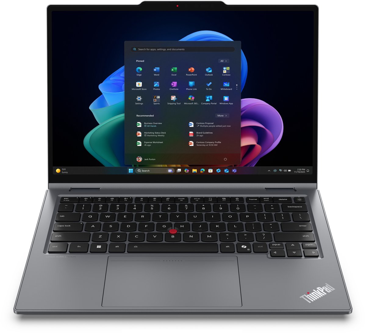 Lenovo ThinkPad X1 2-in-1 Gen 11 Aura Edition Copilot+ PC Intel Core Ultra 7 355 Hybride (2-in-1) 35,6 cm (14") Touchscreen WUXGA 32 GB LPDDR5x-SDRAM 1 TB SSD Wi-Fi 7 (802.11be) Windows 11 Pro Engels Grijs