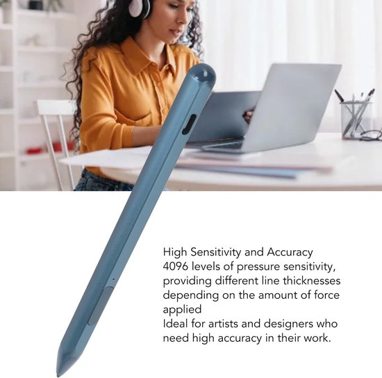 Dailygoody - Styluspen - Actieve Pen - Oplaadbaar - Laptop Stylus - 4096 Drukgevoeligheid - Geschikt voor Laptop - Aluminiumlegering — afbeelding 5