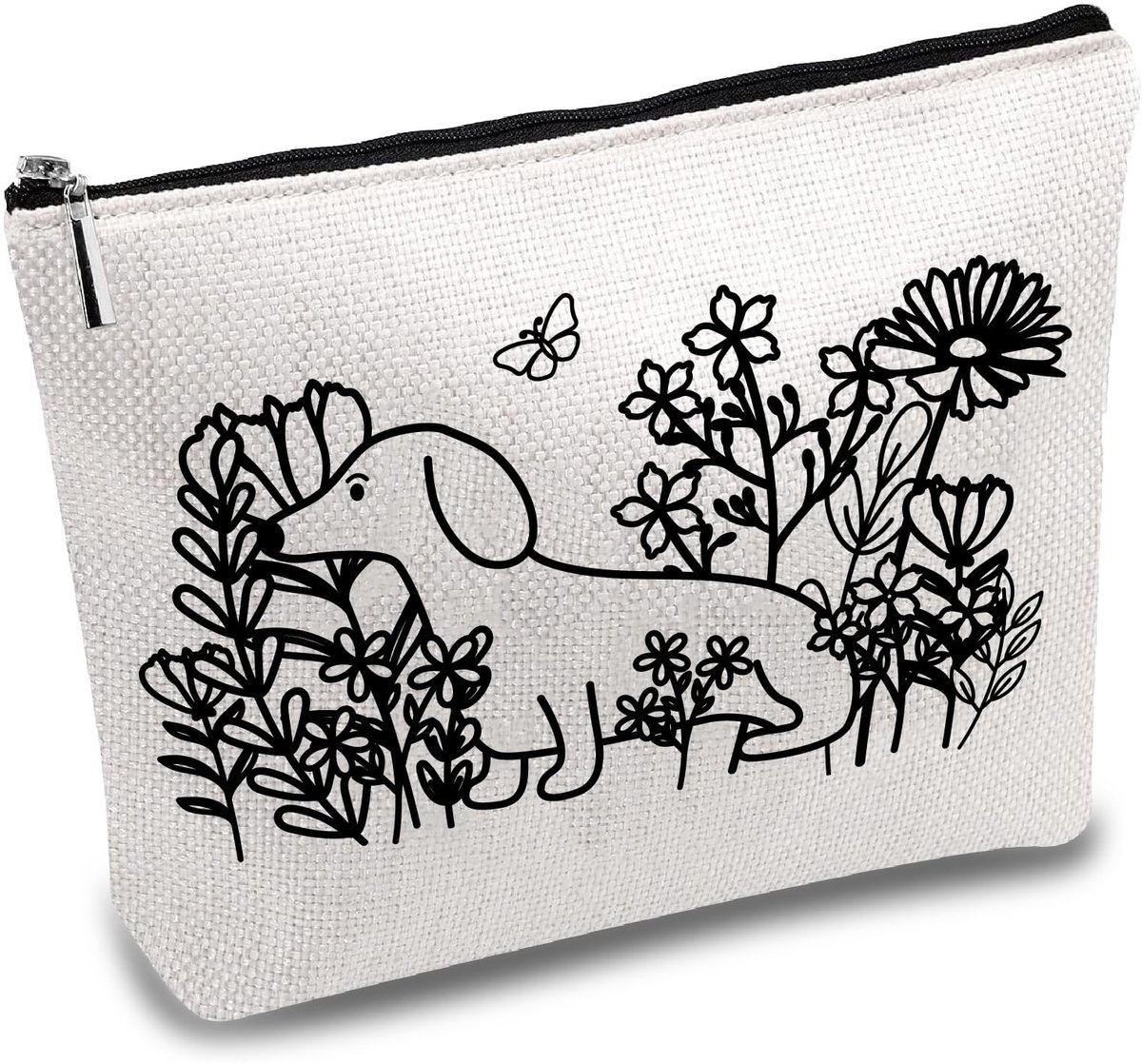 Dailygoody - Hond make-up tas - Multifunctionele toilettas - Draagbaar en stijlvol - Bloem canvas - Cosmetische tas - Geschikt voor vrouwen - 25 x 18 ...
