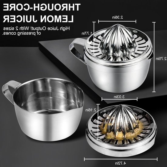 Handmatige Citrus Juicer van Roestvrij Staal met 500 ml Container en 2 Accessoires - Draagbaar, Vaatwasserbestendig en Roestvrij voor Citroen, Limoen, Sinaasappel en Grapefruit — afbeelding 5