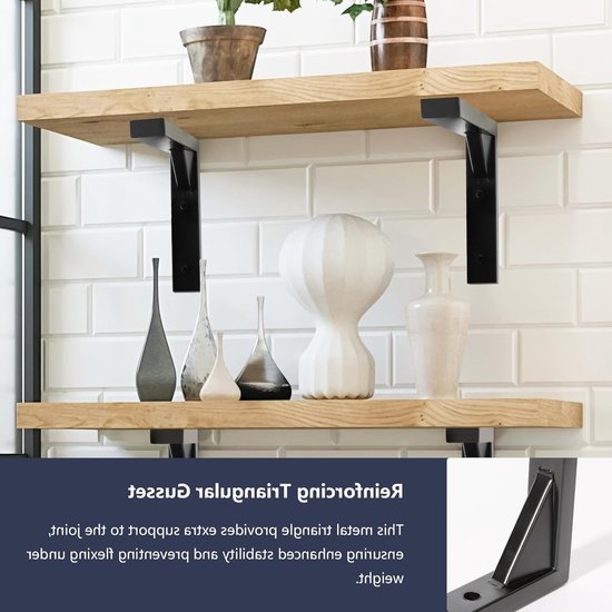 Set van 4 Zwarte Planksteunen - RVS L-vormige Wandplank Steunen met Driehoekige Versteviging, Hol Ontwerp en Inclusief Schroeven en Pluggen, 30 cm — afbeelding 2