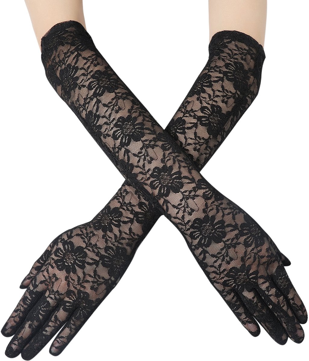 Dailygoody - Elegante Dameshandschoenen - Vintage Kanten - Perfect voor Feestjes - 52 cm - Jaren 20-Stijl - Geschikt voor Bruidsjurken - Zacht en