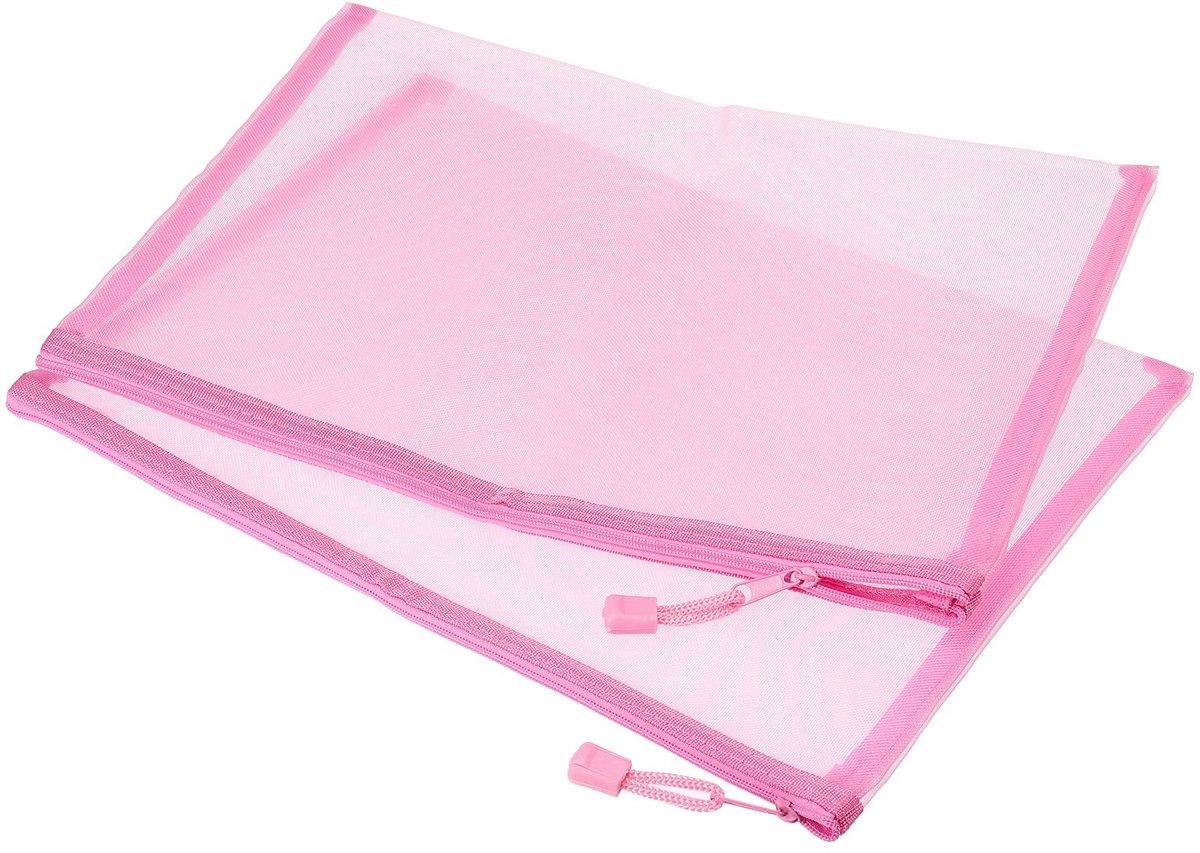 Dailygoody - Mesh zakken - Opbergzakken met ritssluiting - Handig voor organisatie - Roze - Nylon pennenetui - Multifunctioneel voor reizen - A4 forma