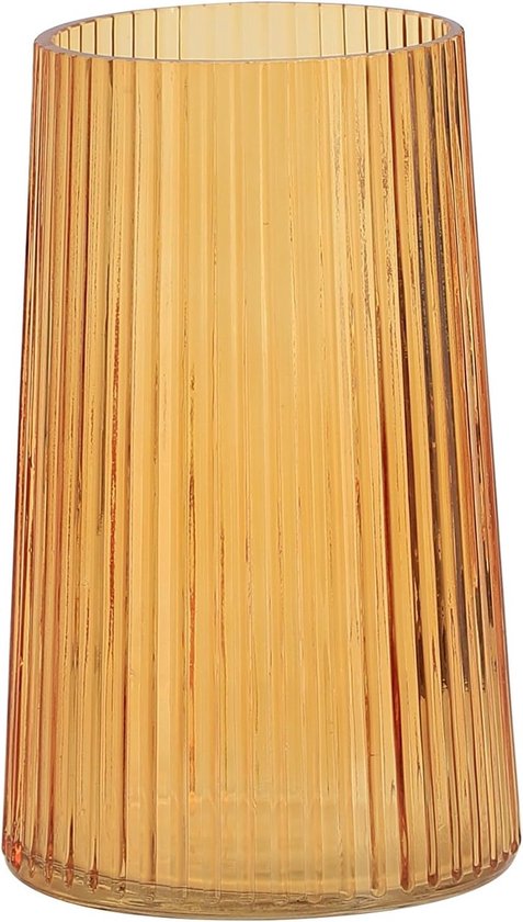 Glazen Vaas - Geribbeld & Modern - Amberkleurig - Voor Bloemen & Boeketten - Woonkamer, Slaapkamer, Eettafel, Kantoor, Plank - 20 cm