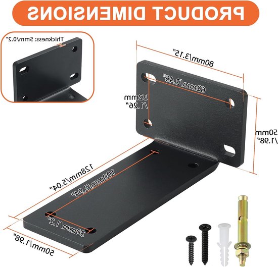 Set van 4 Zwarte Wandplank Steunen, 5 Inch Zwevende Plankbeugels, Sterke Metalen L-Beugels voor Wandmontage en Plankondersteuning — afbeelding 4