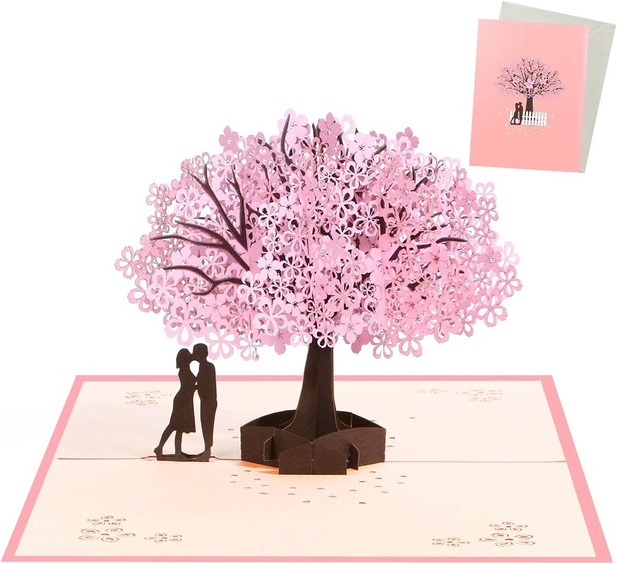 3D Wenskaart voor Verjaardag, Valentijn, Bruiloft en Kerst met Envelop - Sakura Ontwerp voor Koppels en Feestdagen, Roze, Perfect als Geschenk voor Elke Gelegenheid