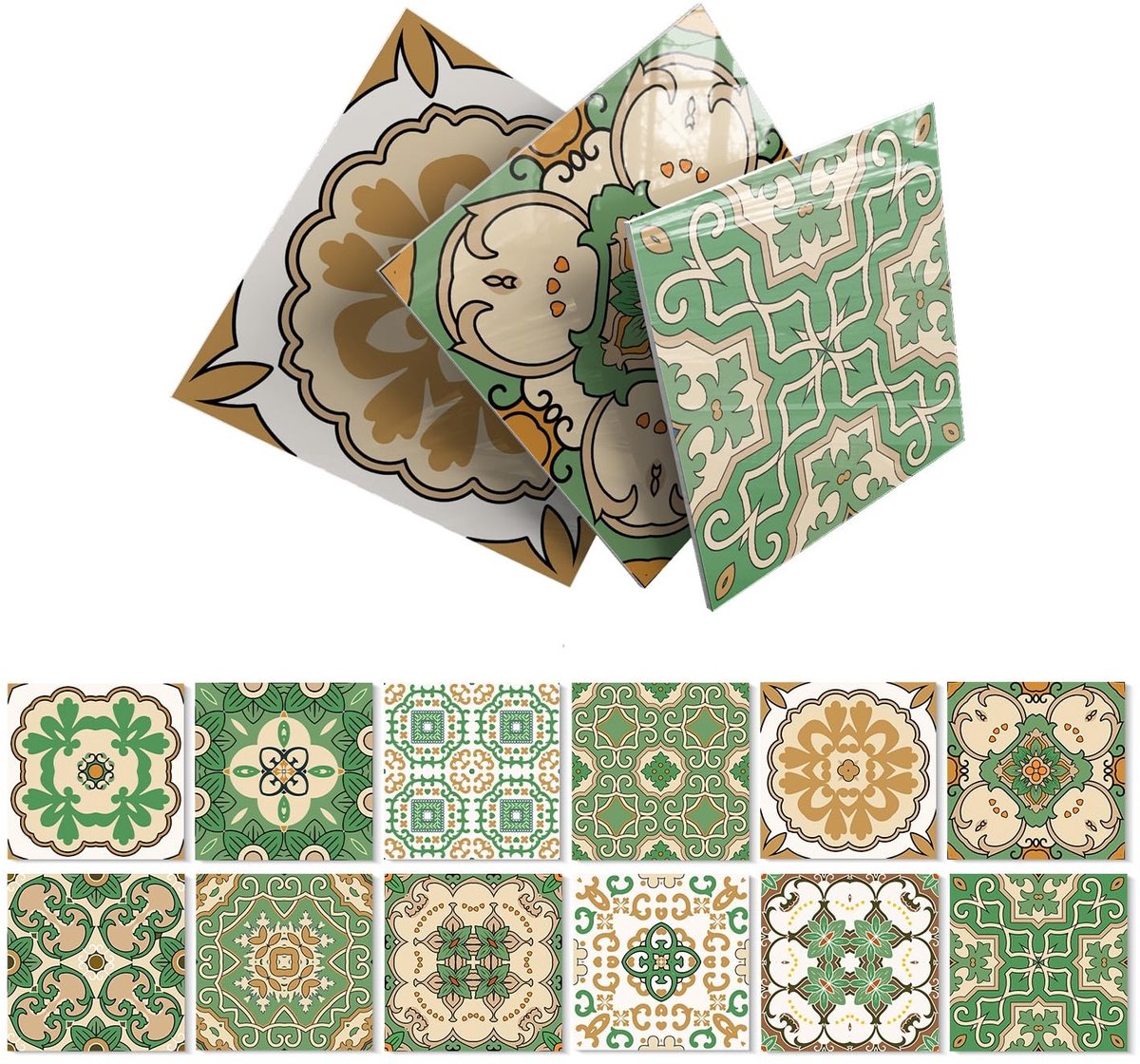 Allecto - Wanddecoratie - Zelfklevende Vinyl Stickers - 15x15 cm - Groene Kleur - 3D Foam - 12 Stuks - Geschikt voor Keuken - Badkamer
