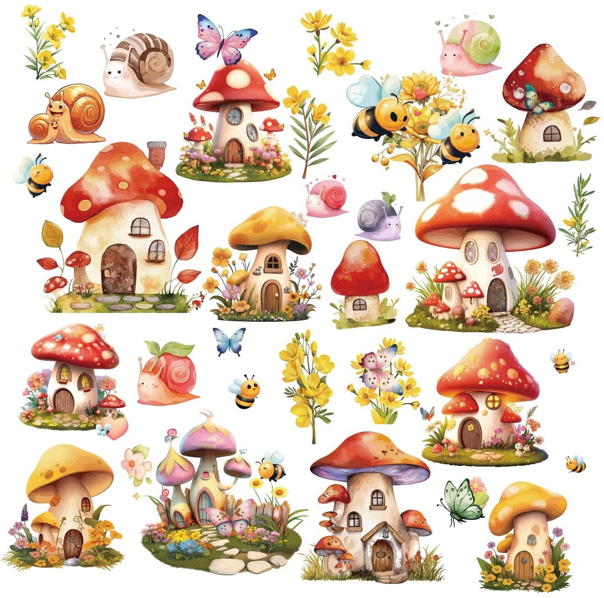 Allecto - Paddenstoel Raamstickers - Decoratie voor Huis en Feest - Waterdicht - Slakken en Vlinders - Creatieve Versiering - Geschikt voor Kindere...