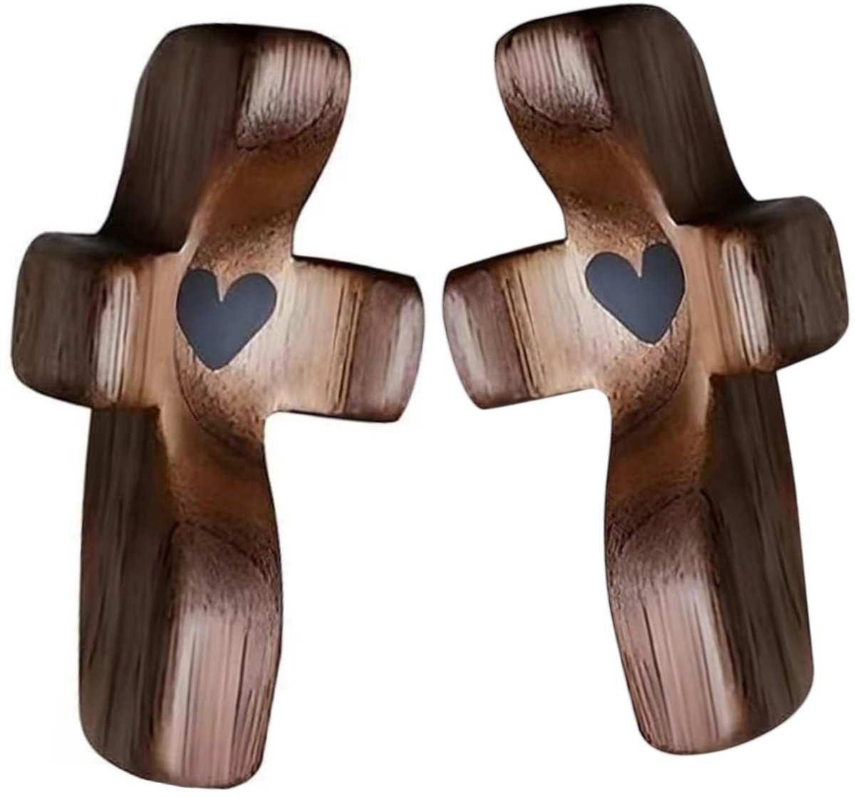 Jhubersproducts - Houten kruis - Vintage love kruis - Zakkruis 2 stuks - Houtkleur - Cadeau om te bidden - Geschikt voor binnen