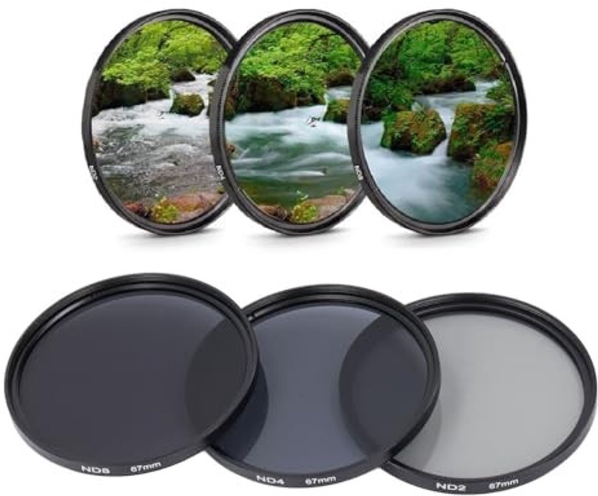 Cameralensfilter ND-filterset ND2 ND4 ND8 voor Cameralens 67 mm Optisch Glas HD Meerlaagse Coating .