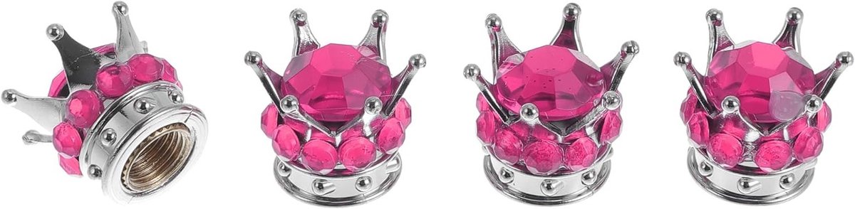 Decoratieve Ventieldoppen voor Auto en Vrachtwagen - 4 Stuks in Zilver en Roze, 15mm, Stofdicht en Duurzaam
