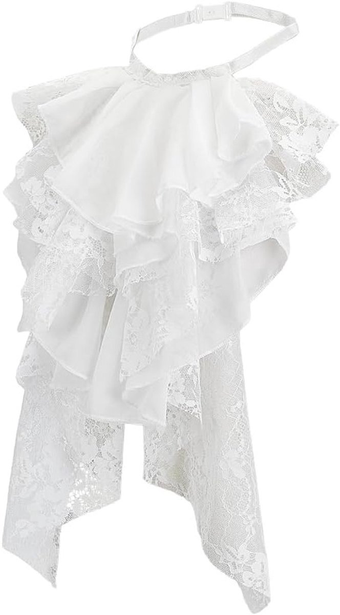 Victoriaanse Kraag met Kanten Ruffles voor Kostuums, Verstelbare False Jabot voor Dames en Heren, Ideaal voor Renaissance en Historische Evenementen