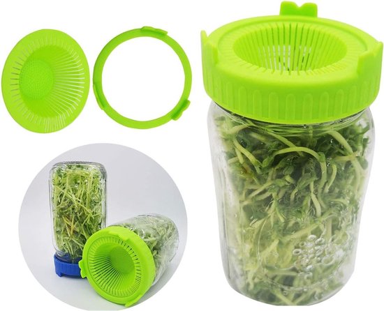 Set van 4 Spruitdeksels voor Microgroenten - Gemakkelijk Spoelen en Afvoeren, Kleurige Plastic Opbergdeksels voor Potten met Brede Opening en Ideaal voor Groenten van Merkloos — afbeelding 5