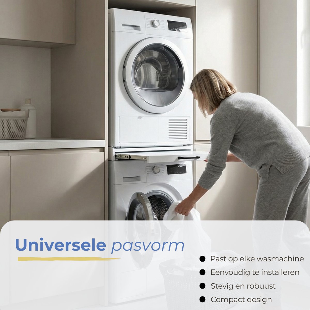 Morelia® Tussenstuk Wasmachine Droger - Stapelkit Wasmachine Droger - Universeel - Wit — afbeelding 5
