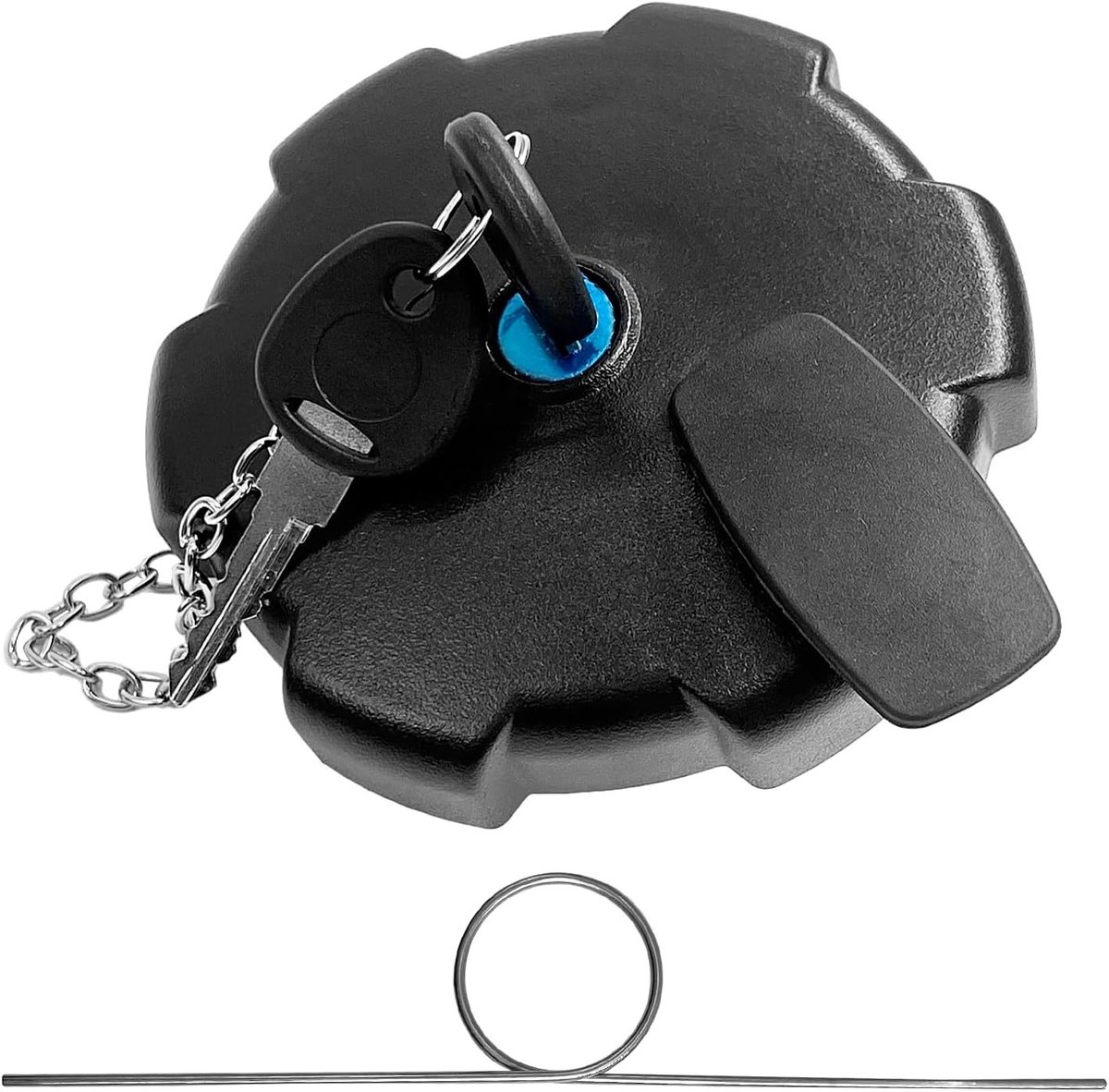 Zwarte brandstofdop met ketting, 2 sleutels en haken, afsluitbare brandstofdeksel voor MAN TGA TGX TGS Actros Atego 80 mm, duurzaam en veilig