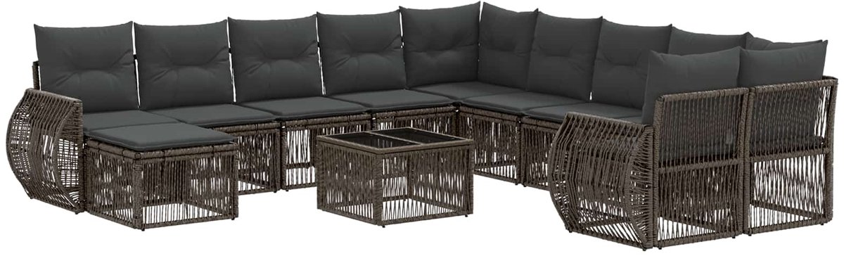 vidaXL - Tuinbank - Set - 12 - pcs - Grijs - poly - rattan