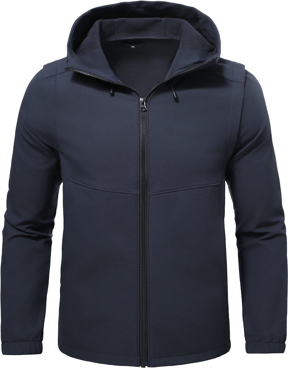 YOUTHUP Heren Capuchon Outdoorjas Fleecevoering – Afneembare Mouwen Blauw