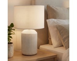 Briloner Ino - Lampe de table, abat-jour en tissu - 7539016 - Abat-jour en Tissus - Interrupteur à câble - Base en céramique - Ø22 x 37,5 cm - Wit