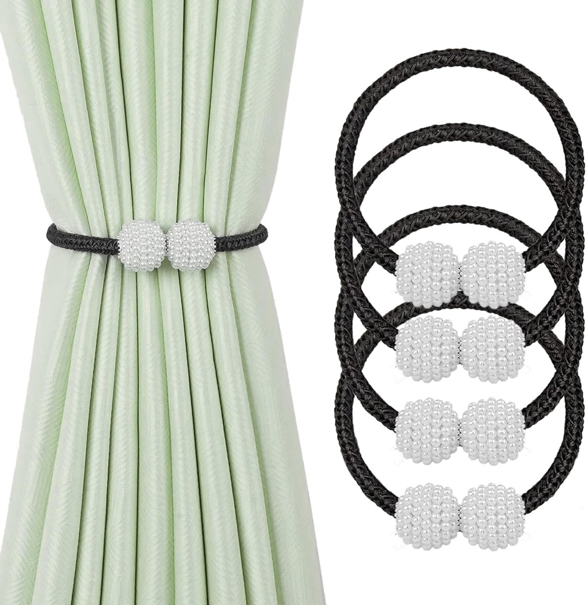 MTTProducts - Magnetische Gordijn Tiebacks - Sterke Magneten - Decoratieve Oplossing - Grijs Gestreept - Gordijn Clips - Perfect voor Thuis en Kantoor ...