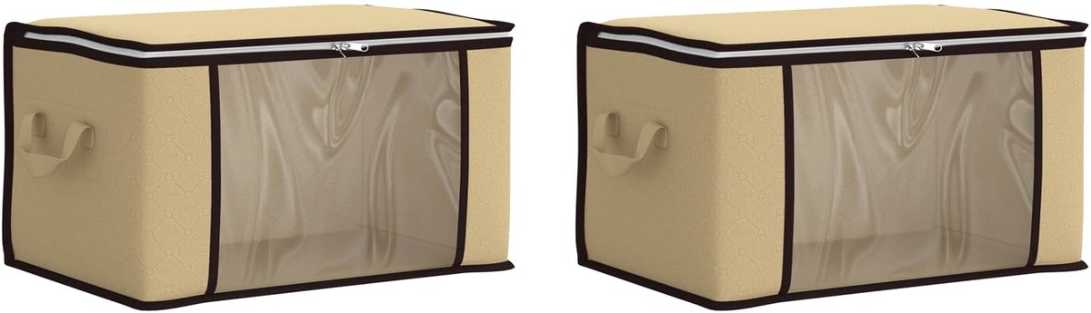 vidaXL - opbergdoos - met - doorzichtige - zijkant - 2 - pcs - Crèmekleurig