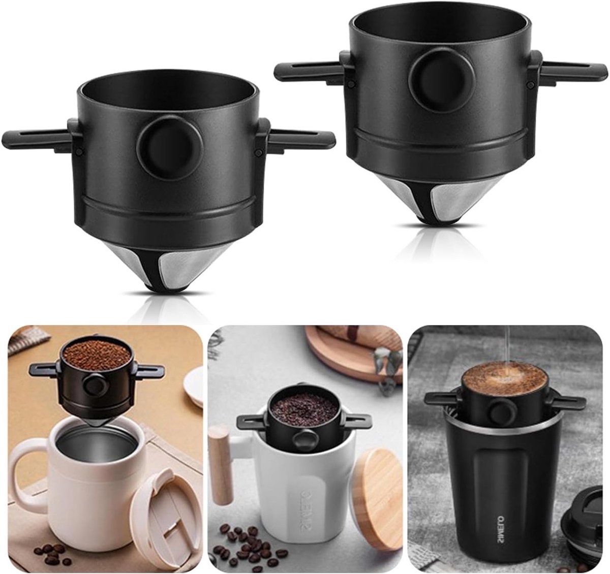 Herbruikbare RVS Koffiefilters, Set van 2, Perfect voor Kamperen en Handmatige Koffiezetmethoden, Duurzaam en Milieuvriendelijk