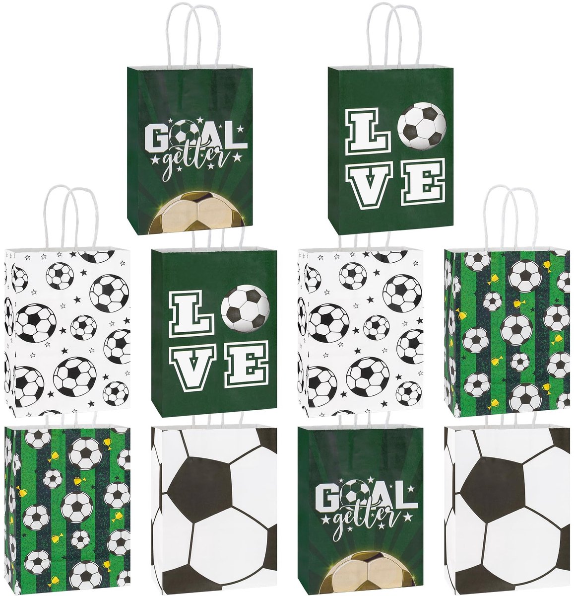 NTHProducts - Football Party Bags - Paper Gift Bags - 10 Stuks - Groene Soccer Tassen - Verpakkingen voor Kinderen - Ideaal voor Verjaardagsfeestjes