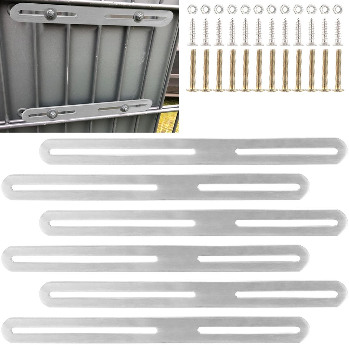 NTHProducts - Post Box Fixing Set - 6 Stuks - Verstelbare Bevestiging - Zilver - Geschikt voor Mailbox - 280 x 24.5 x 3 mm