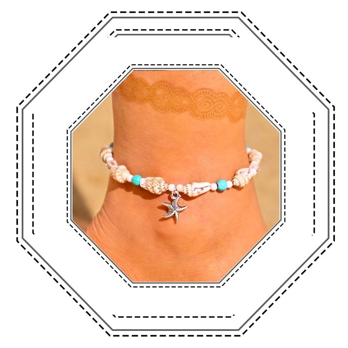 NTHProducts - Boho Starfish Anklet - Turquoise - Elegante voet sieraden - Minimalistisch - Voor vrouwen en meisjes - Perfect voor strand en zomer