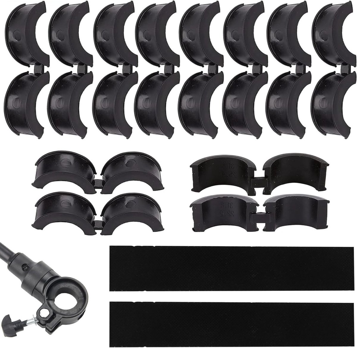 Set van 12 rubberen afdichtingen voor fietsen, zwart, geschikt voor 31.8 tot 22.2/25.4 mm, antislip afdichtingen, fietsaccessoires en onderdelen
