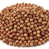 Bruine en multikleurige houten kralen set kralen beide met tribaal patroon ronde en ovale kralen voor DIY sieraden maken en macramé 100 stuks