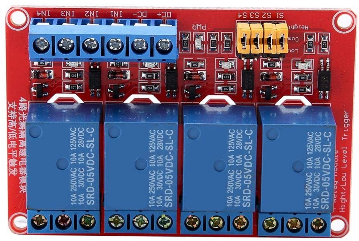 Shopcentral - 4-channel relay module - optocoupling - dubbelzijdig ontwerp - 5V - hoogwaardige prestaties - ideaal voor automatisering - geschikt voor ...