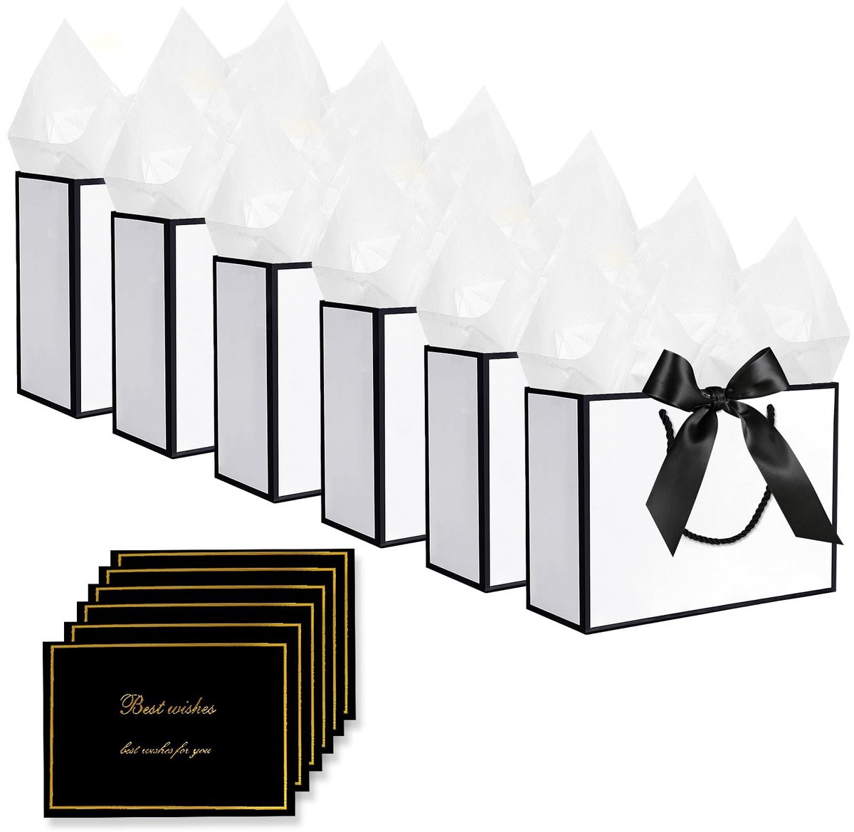 MTTProducts - Gift Bags - Cadeautassen - Elegante set voor feestelijke gelegenheden - Wit-Zwart - Verpakking met kaarten en zakdoeken - Geschikt voor v...